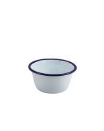 Enamel Round Deep Pie Dish White & Blue 12cm - Genware 59512