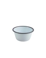 Enamel Round Deep Pie Dish White with Grey Rim 12cm