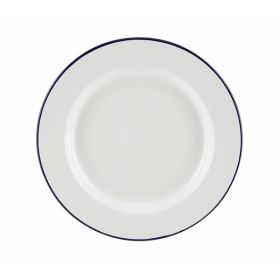 Enamel Wide Rim Plate White & Blue 26cm - Genware
