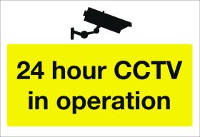 24 hour CCTV in operation. 400x600mm. Exterior
