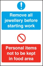 Remove all Jewellery & Personal items notice. 300x200mm. S/A