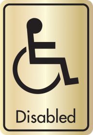 Disabled symbol with text. Black on gold. F/M