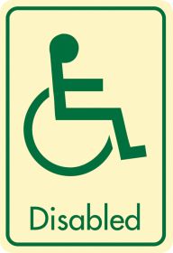 Disabled symbol with text. Cream on green. F/M