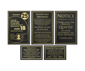 Essential Bar Licensing Sign Pack of 5 Signs Black & Gold