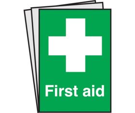 First Aid Text & Symbol Notices. Pack of 10