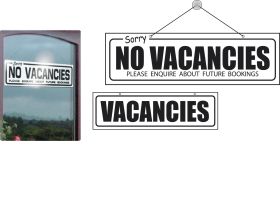 Vacancies / Sorry No Vacancies Hanging Sign. 140x440mm