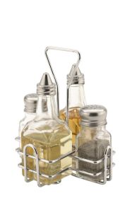 Sunnex Glass Condiment Set 4 Pc - Salt, Pepper, Vinegar & Oil