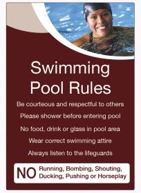 Swimming Pool Rules Spa & Fitness Notice. 400x275mm E/R 