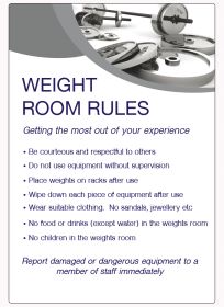 Weight room rulesSpa & Fitness Notice. 400x275mm E/R