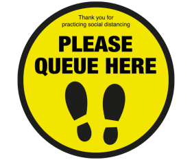 Please Queue Here With Symbol Social Distancing Floor Graphic Sticker 200mm