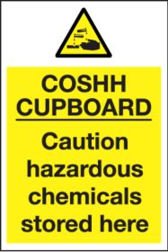 Yellow COSHH Cupboard Sign Notice 300x200mm Self adhesive