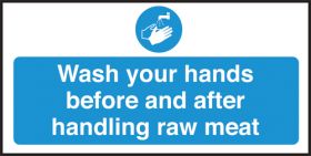 Wash your hands/ handling raw meat. 100x200mm S/A