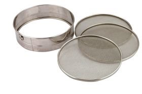 S/Steel Tamis Sieve Frame 12" - With 3 Meshes 10, 20 & 30