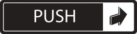Push horizontal with symbol. White on black. F/M