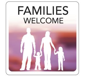 Families Welcome Hospitality Window Sticker. 150x150mm