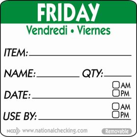 50mm Friday Removable Day Label (500) - Genware