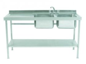 Parry Double Bowl Left Hand Drainer Sink - Stainless Steel L1500 x W600 x W900 - SINK1560DBL