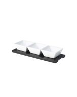 Black Wood Dip Tray Set 27 x 10cm W/ 3 Dishes - pack of 4 - Genware