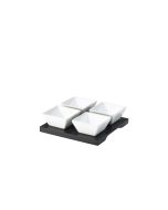 Black Wood Dip Tray Set 15 x 15cm W/ 4 Dishes - pack of 4 - Genware