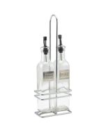 Square Glass Oil & Vinegar With Chrome Stand - Genware