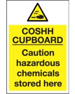 Yellow COSHH Cupboard Sign Notice 300x200mm Self adhesive