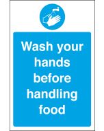 Wash your hands before handling food. 300x200mm. S/A