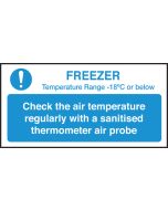 Check freezer temperature guide notice. 100x200mm. S/A