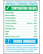 Critical Control Points/Temperature Values/Goods Inwards. 300x200mm. S/A