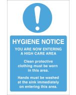 Hygiene Notice. Protective clothing/wash hands. 300x200mm. S/A