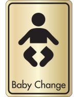 Baby change symbol with text. Black on gold. F/M