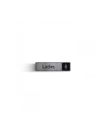 Ladies Bathroom Sign With Symbol - Black & Silver  - Self Adhesive 43x178mm