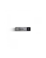 Gents Bathroom Sign With Symbol - Black on silver - Self Adhesive 43mm x 178mm