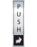 Push vertical with symbol. Black on silver. F/M