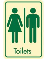 Toilets symbol with text.Cream on green. F/M