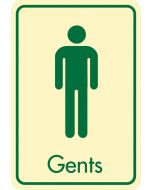 Gents symbol with text. Cream on green. F/M