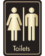 Toilets symbol with text. Gold on black. F/M