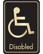 Disabled symbol with text. Gold on black. F/M