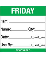 Friday item/date/use by 50x50mm food labels. 500 per roll