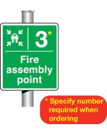 Fire assembly point number post mounted  with clips.