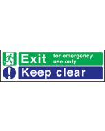 Emergency exit keep clear. 2 colour 150x450mm. F/P