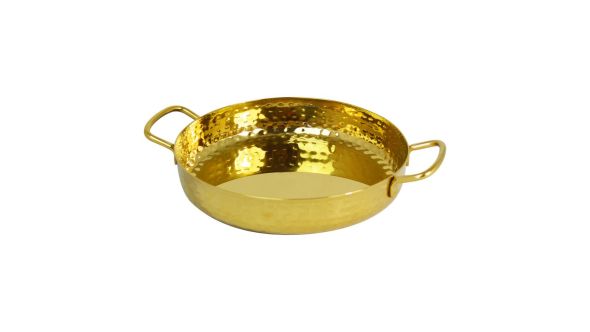 Mini Deep Pan With Handles - Stainless Steel - Hammered - Gold Finish - 18cm - MPDH38H