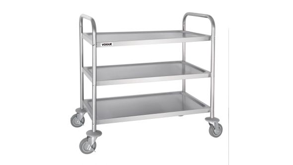 Vogue Stainless Steel 3 Tier Clearing Trolley Medium
