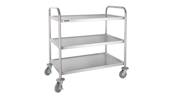 Vogue Stainless Steel 3 Tier Clearing Trolley Large