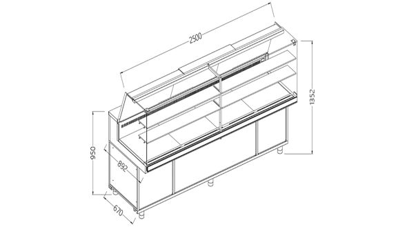 Diamond VA25XR/R2 Snack Patisserie Display Counter with Understorage, 2500mm
