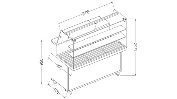 Diamond VPA15X Bread Snack High Glass Display Counter, 1500mm