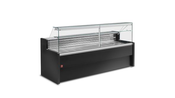 Diamond RO25/B5-R2 Black Flat Glass Serveover with Understorage, 2500mm