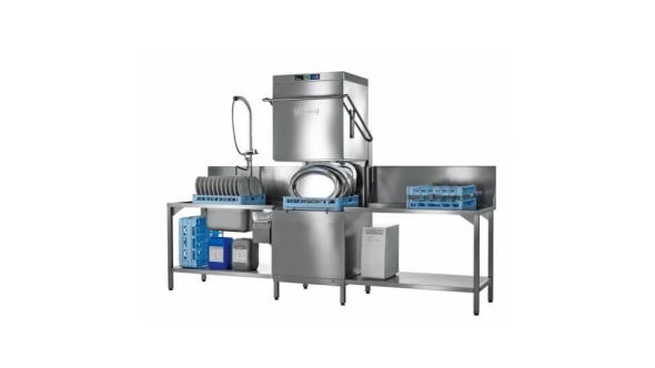 Hobart AUPLSW-10B 500mm Basket Hood / Passthrough Dishwasher with Integral Water Softener & Drain Pump, 18 Plates