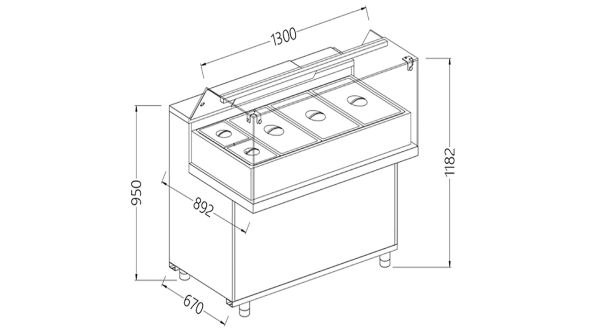 Diamond MB13X Refrigerated Bain Marie Display Counter, 1300mm