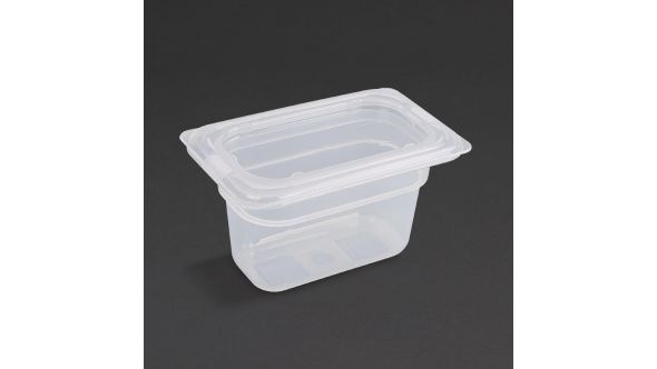 Vogue Polypropylene 1/9 Gastronorm Container with Lid 100mm (4 pack)