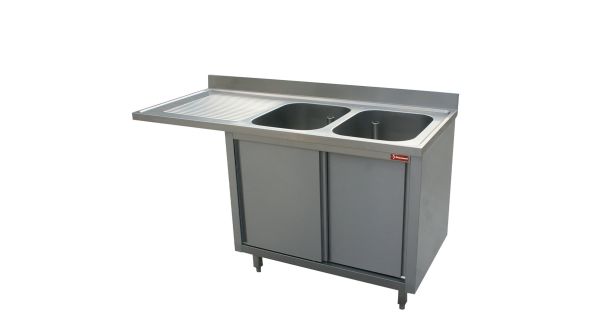 Diamond L1621VS-AS Sink 2 Tanks 400X500Xh275 Left Draining Board On Cupboard With 2 Sliding Doors And With Dishwasher Space